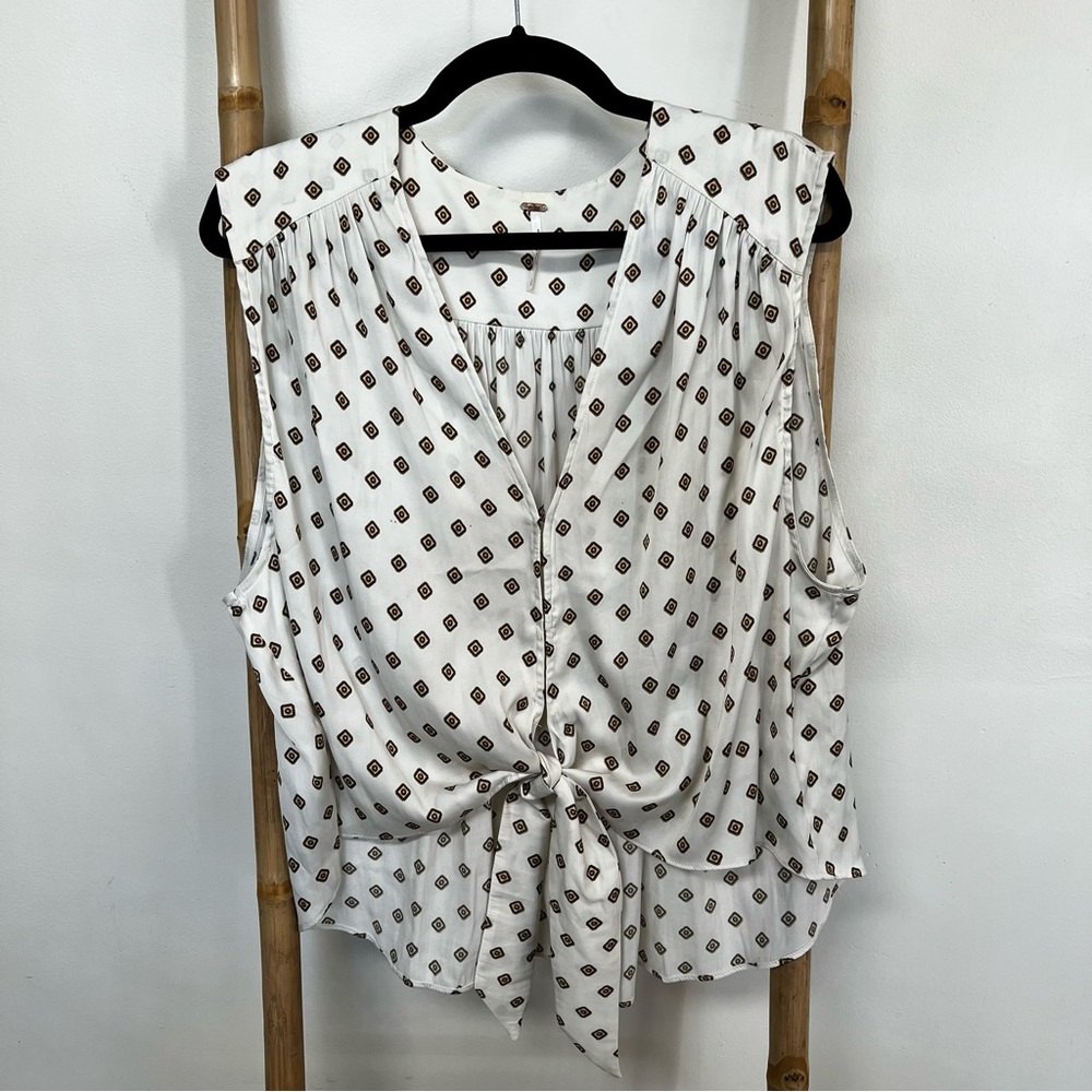 Free People Satin Tie Tank - Cream with a Print